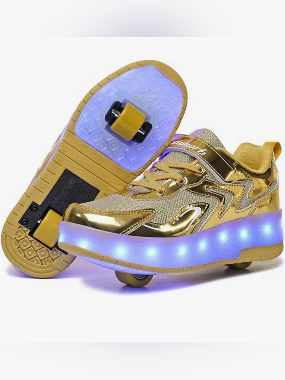 Kids Light-Up Gold Heelys-Style Wheeled Sneakers